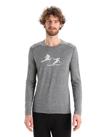 Gritstone Heather Men's Icebreaker Merino 200 Oasis Long Sleeve Crewe Last Run Base Layers | USA 1338RVDW